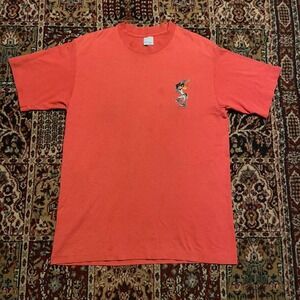 VTG 1993 Six Flags Looney Tunes striped ribbed daffy‎ Duck baseball tshirt L USA